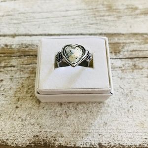 Boho Sterling Silver Roman Glass Heart Ring